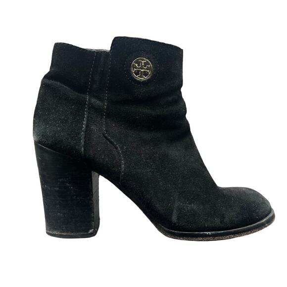 Tory Burch Junction Boots •9.5• Black Nubuck Leather Suede Ankle Bootie Heels - Picture 1 of 12